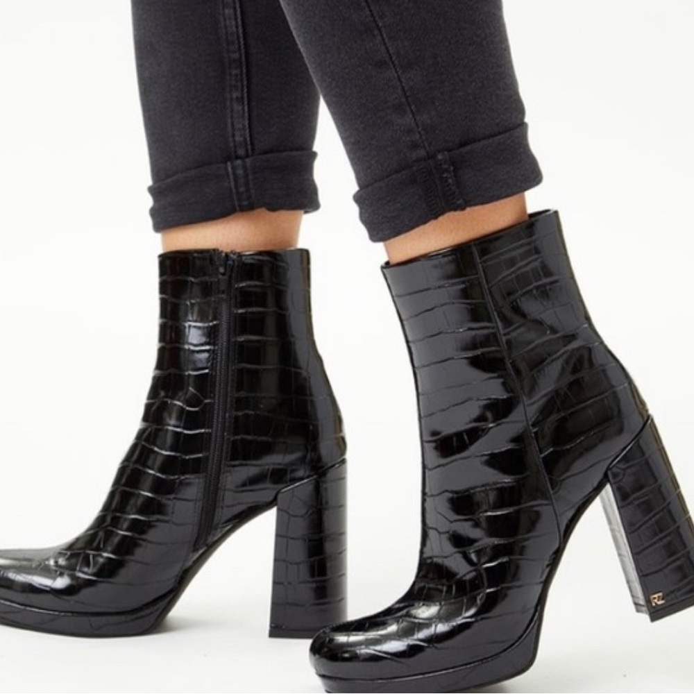 Rachel Zoe Black Heeled Croc Boots - Style MAYA